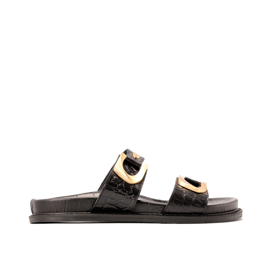Sandalia Slide Croco Noir