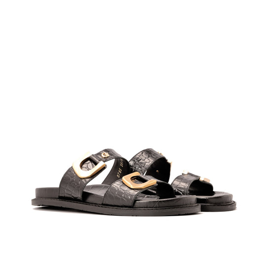 Sandalia Slide Croco Noir