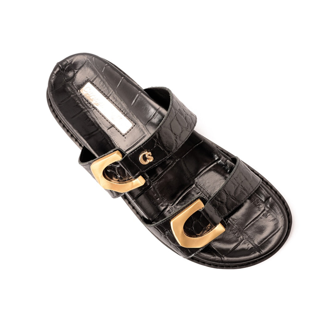 Sandalia Slide Croco Noir