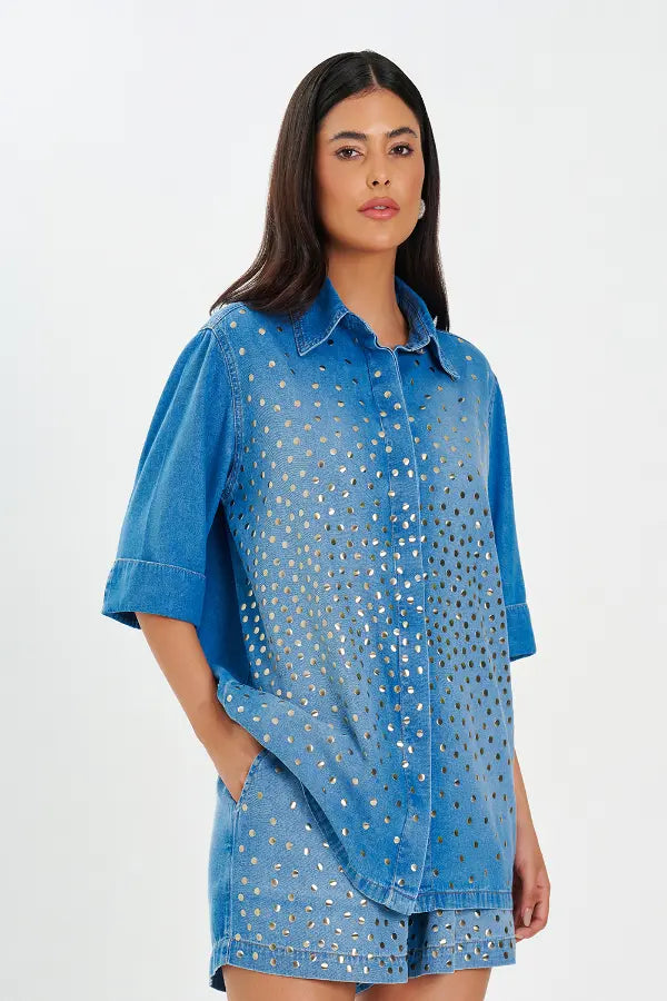 Camisa Denim Golden Studs