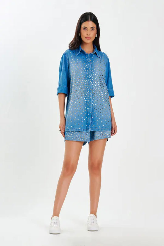 Camisa Denim Golden Studs