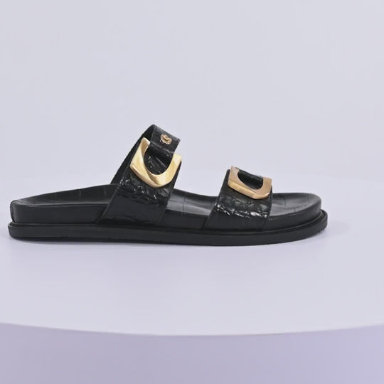 Sandalia Slide Croco Noir
