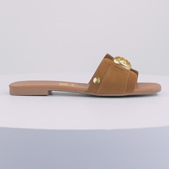 Slide Caramelo Suede Glow